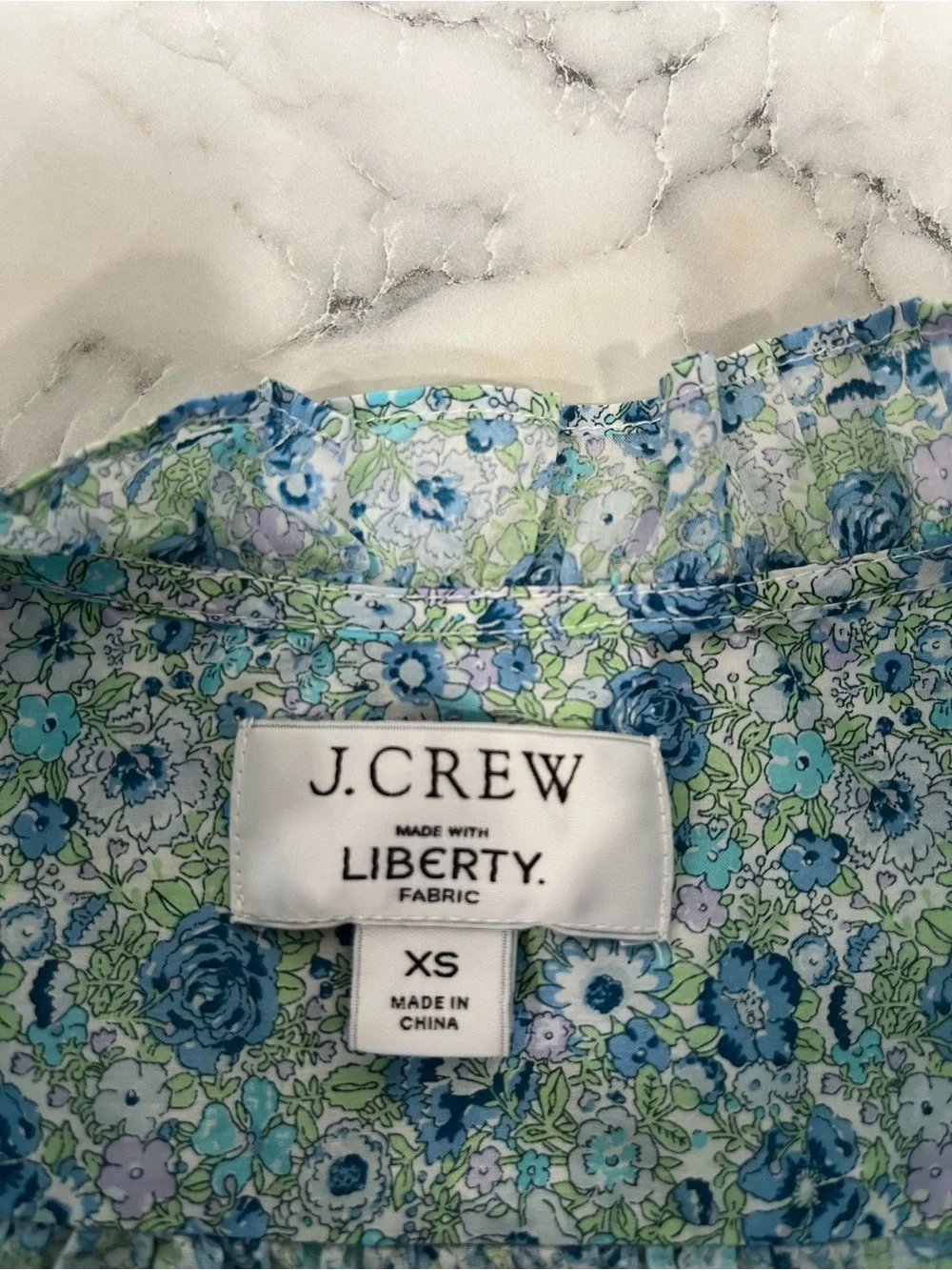 J. Crew x Liberty London Puff-sleeve top in Liberty Amelie floral blue ruffle XS